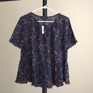 Silk Stanza Ruffle-Hem Top in Moonless Floral